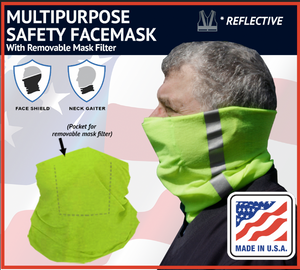 High Visibility Reflective Safety Neck Gaiter Face Mask with PM 2.5 Carbon Filter Insert Pocket